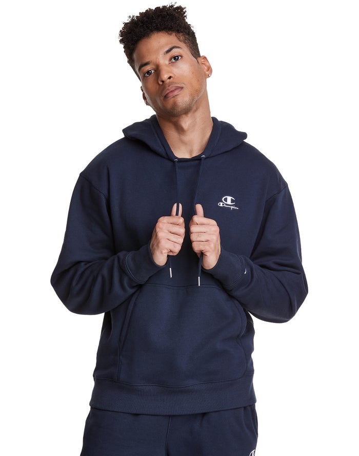 Champion Classic Fleece Embroidered Applique Logo Erkek Kapşonlu Sweatshirt Lacivert ( TZNLUM231 )